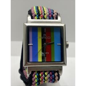 Minicci Womens Colorful Rainbow Tank Watch Stretch Band Works New Battery